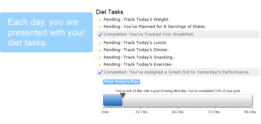 Each day, you are presented with your diet tasks.